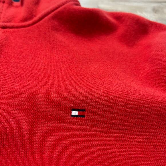 Tommy Hilfiger Red Quarter Zip Pullover XXL Cotton Flag Logo Classic - Picture 3 of 6